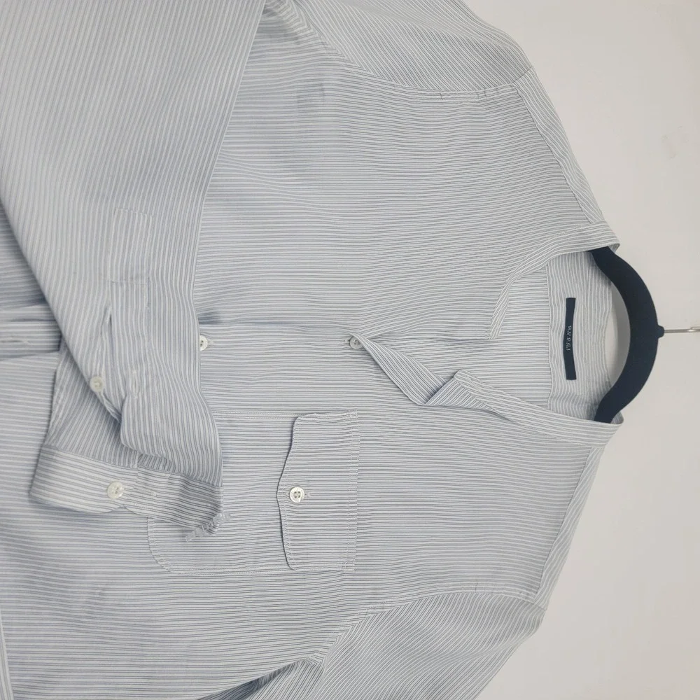 Gucci Mens Blue Striped Silk & Cotton Band Collar Dress Shirt Size 41 / 16 NICE!